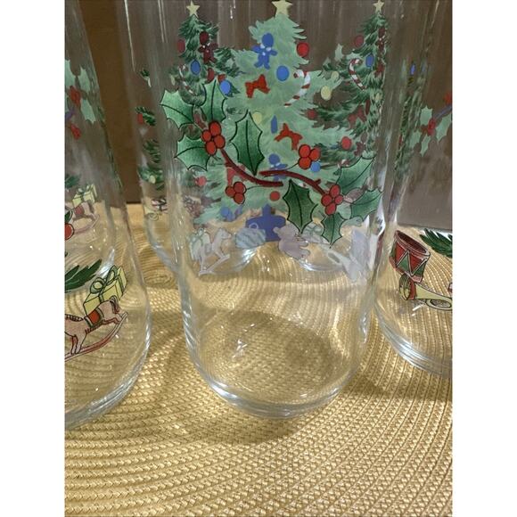 Luminarc Christmas Tree Drinking Glasses VINTAGE holiday tumblers Set of 8 - Picture 3 of 4